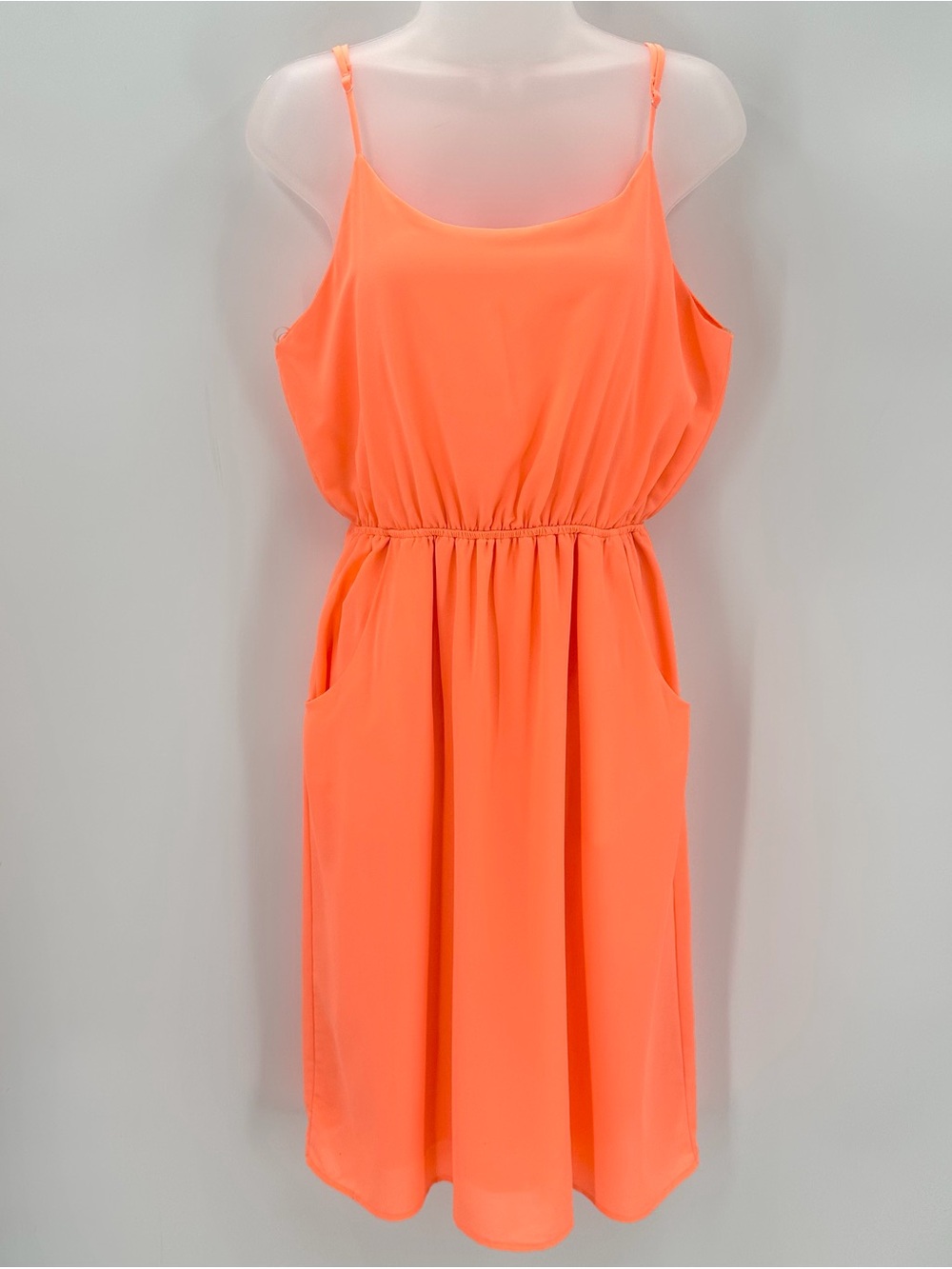 Everly Dress Womens L Orange Solid Chiffon Sundress Lined Pockets DR3420